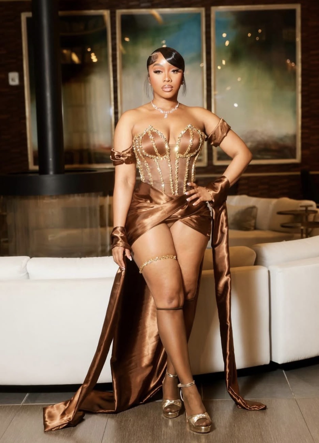 Bronze couture corset gown by Sleek Dionne